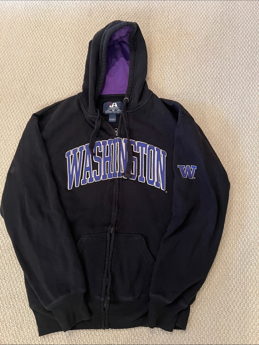 UW Huskies J America Men’s M Black Purple Full Zip Hoodie